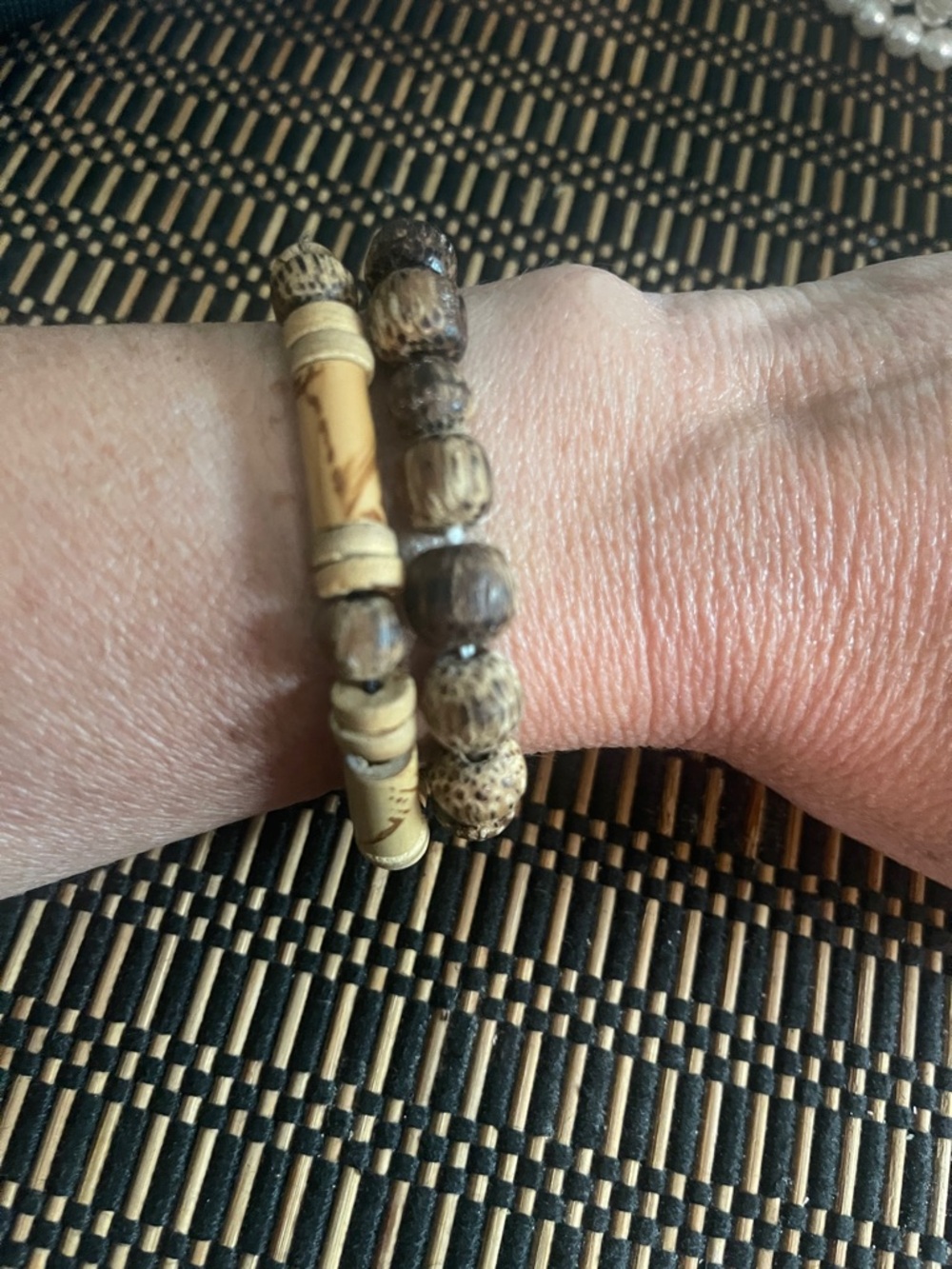 Handcrafted Natural Wood Bead Stretch Bracelet - Brown